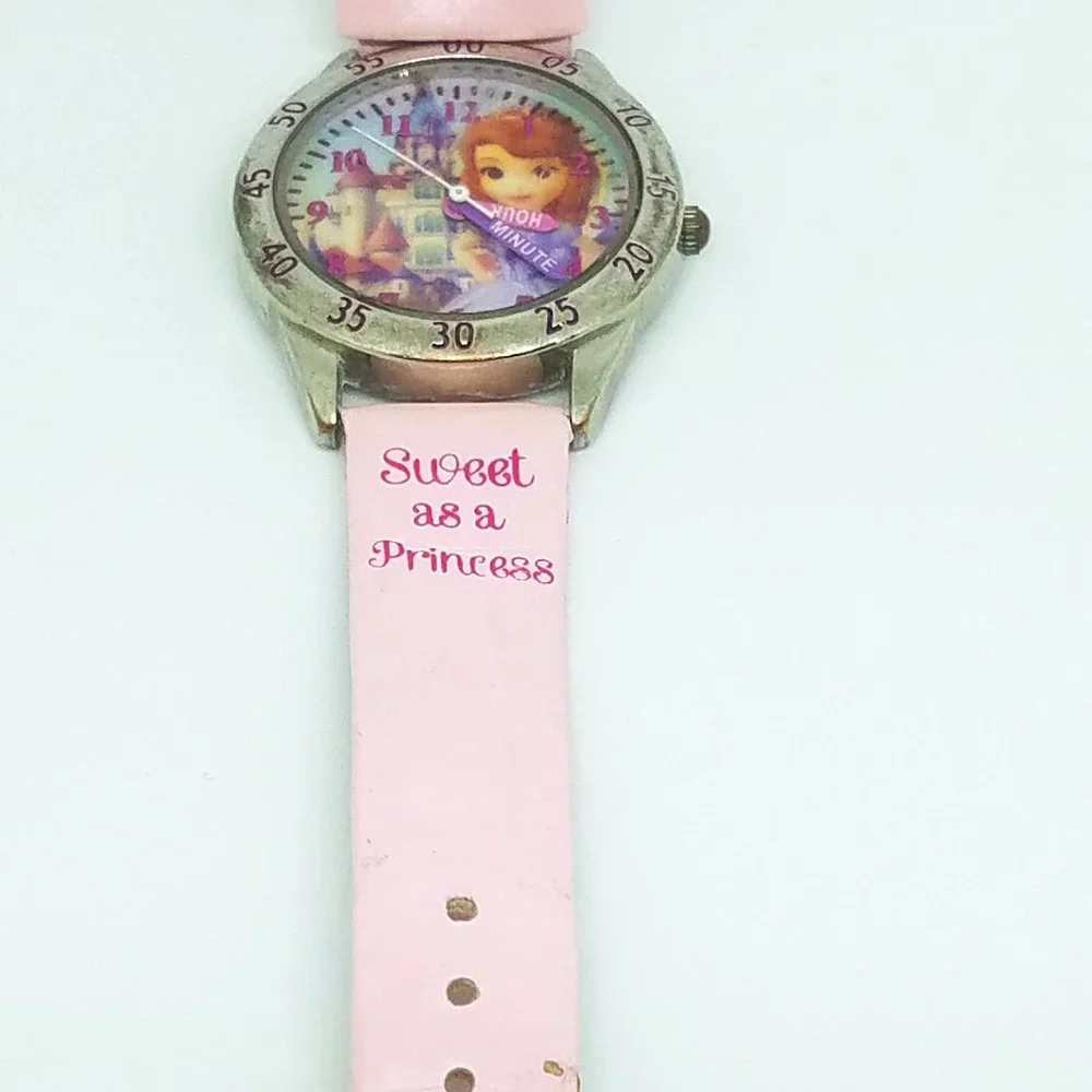 Teach How Tell Time - Disney Princess Castle Pink Leather Band Child Girl Watch